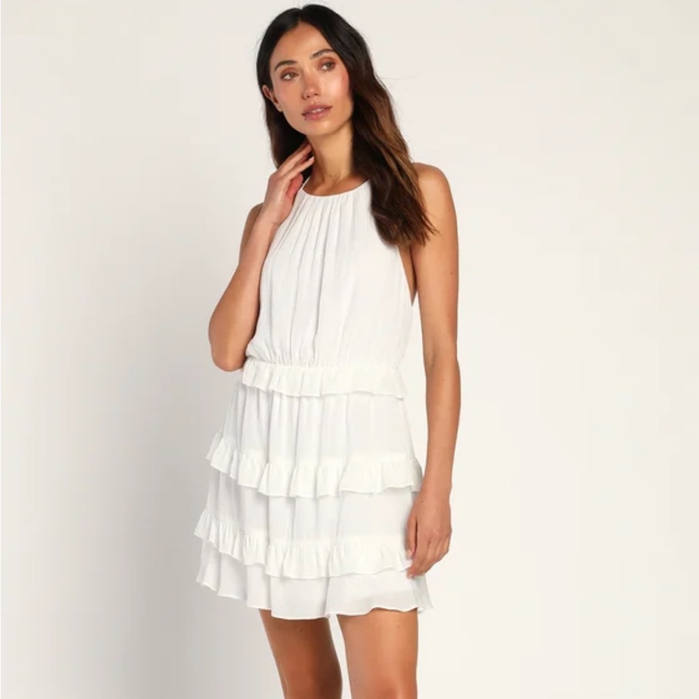 Tiered white halter dress size M